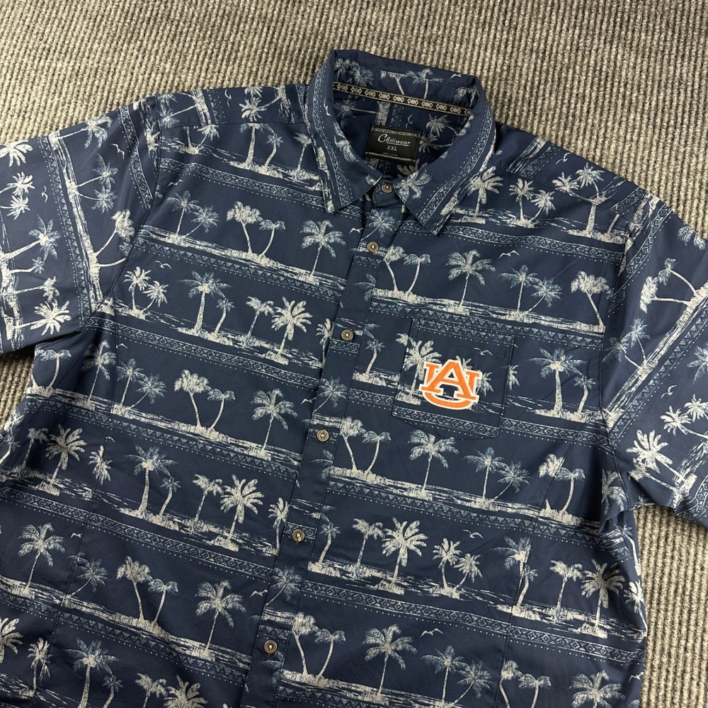 Chiliwear Auburn Tigers Mens XXL Navy Blue Tropical Palm Tree Button Front Shirt